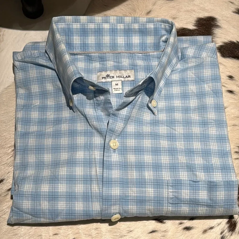 Peter Millar‎ Blue Plaid Shirt Size M - Picture 2 of 6